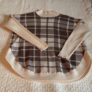 LOFT Plaid Crew Neck Sweater in Cream and Brown